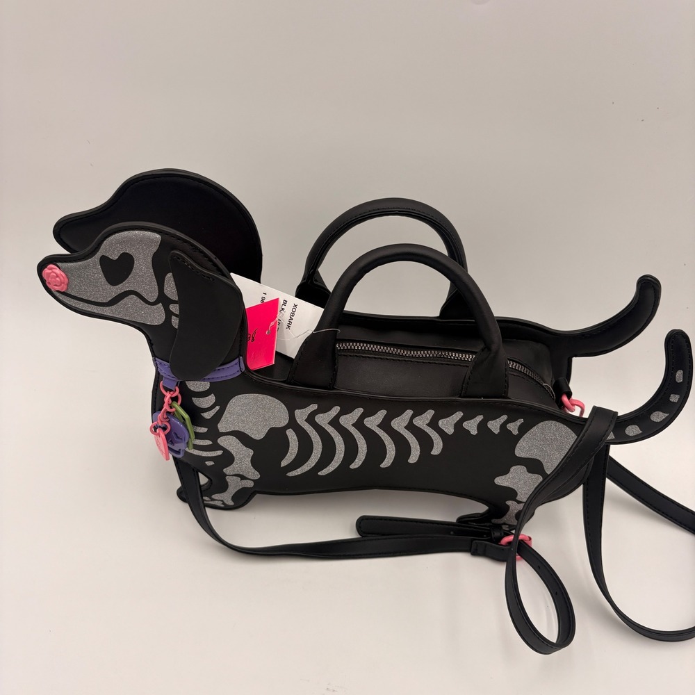 Betsey Johnson Halloween XOBARK Skeleton Dachshund Crossbody Bag Black Doxie Bag - Picture 14 of 14
